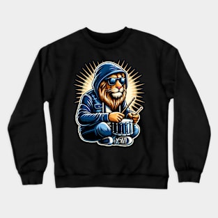 Lion Playing Drums Crewneck Sweatshirt